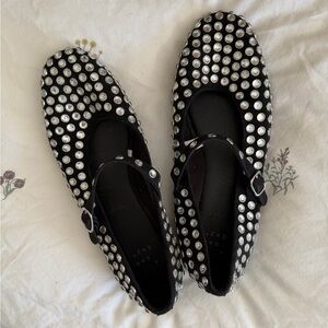 Studded Mary Jane Flats - Black with Silver Accents